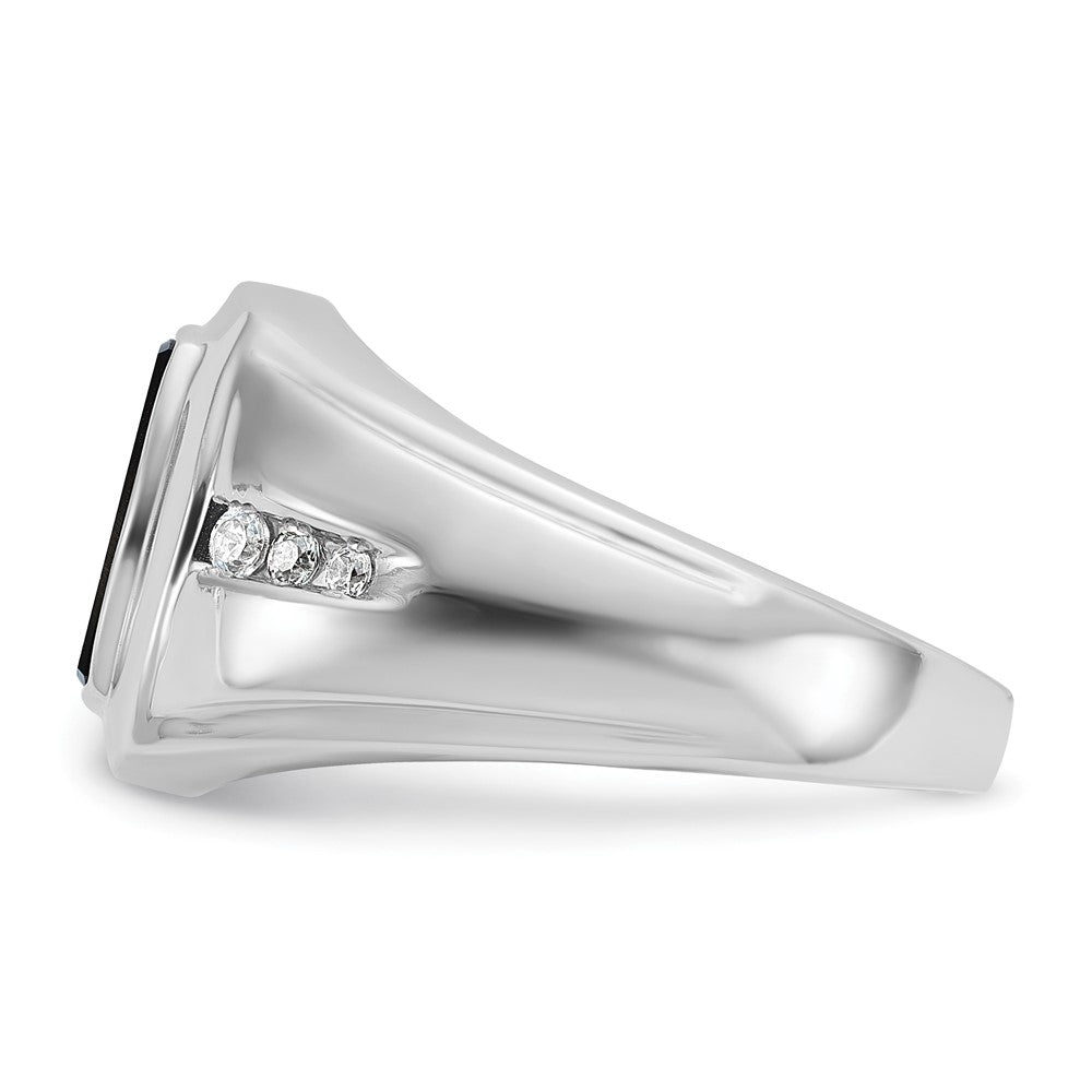 14k White Gold Men's Onyx and 1/8 carat Diamond Complete Ring