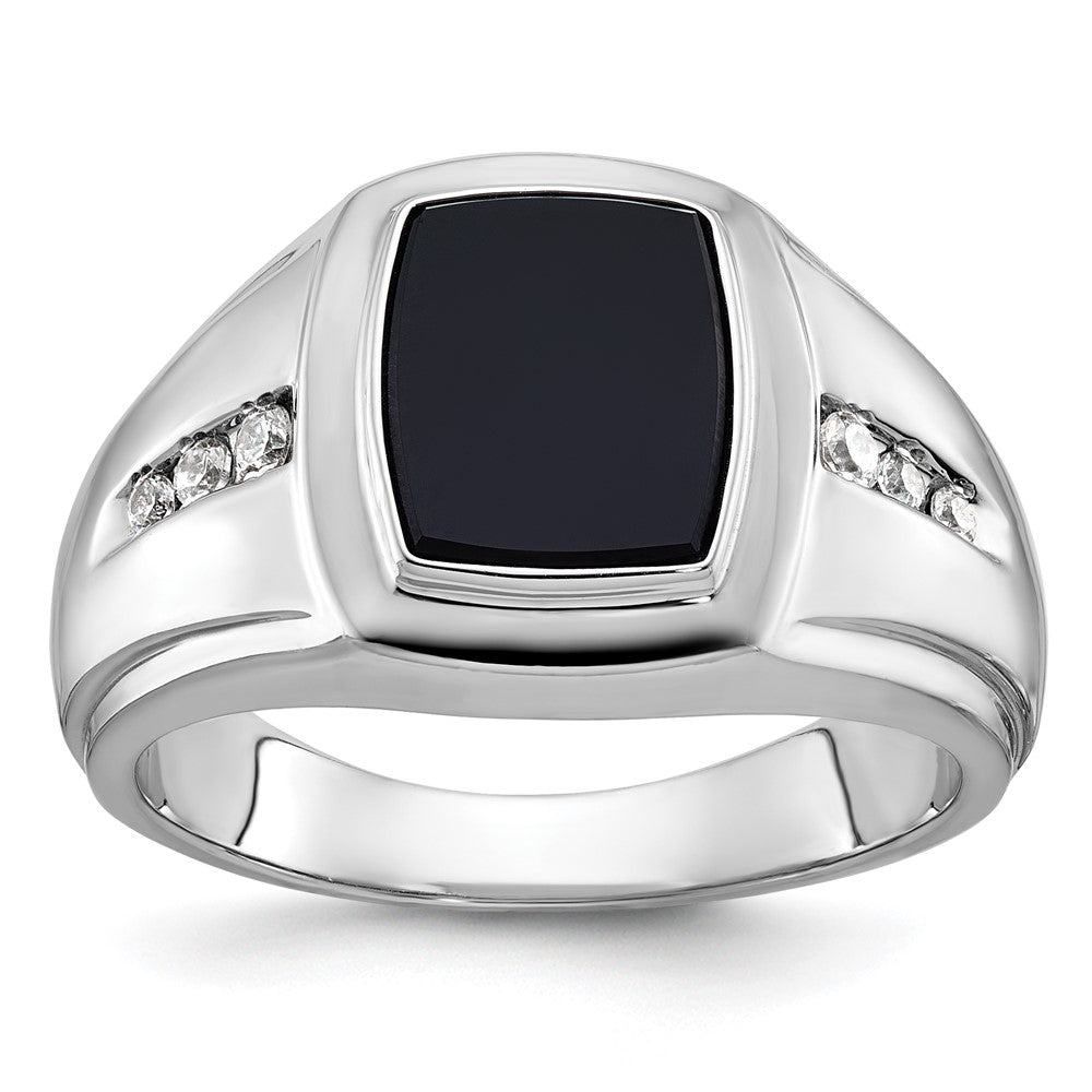 14k White Gold Men's Onyx and 1/8 carat Diamond Complete Ring