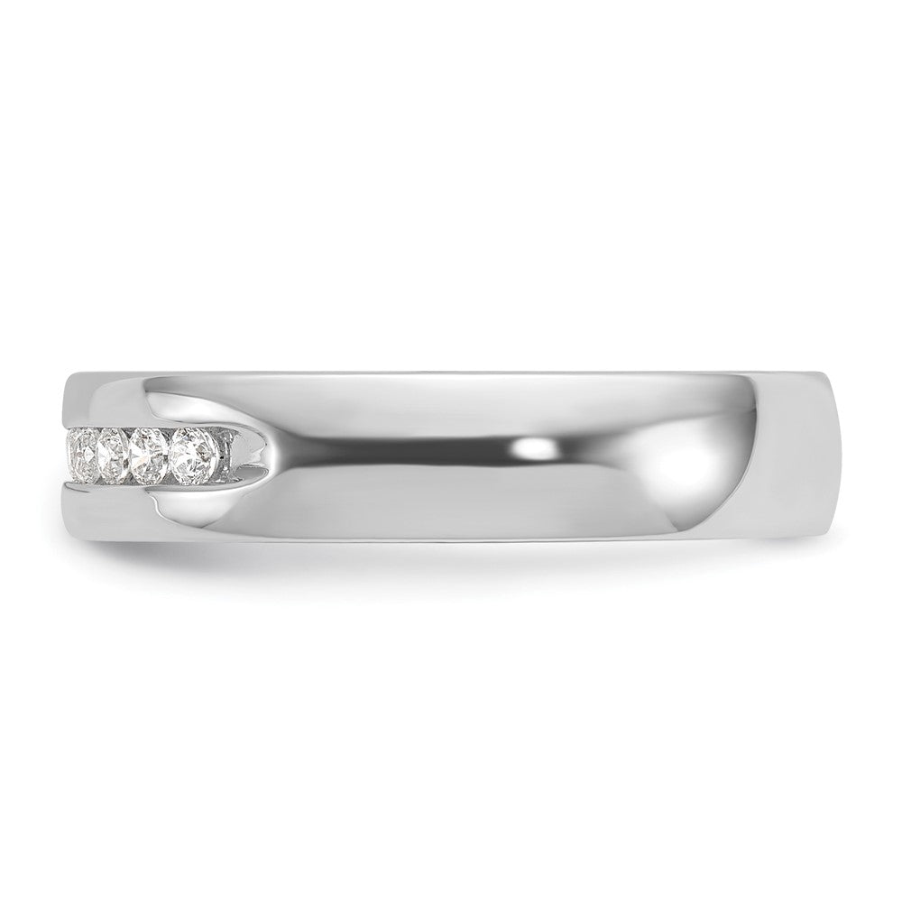 14k White Gold Men's Polished and Grooved 10-Stone 1/4 Carat AA Quality Diamond Ring