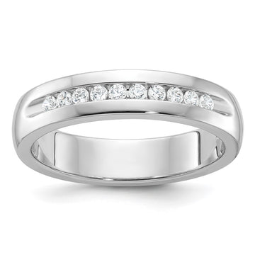14k White Gold Men's Polished and Grooved 10-Stone 1/4 Carat AA Quality Diamond Ring