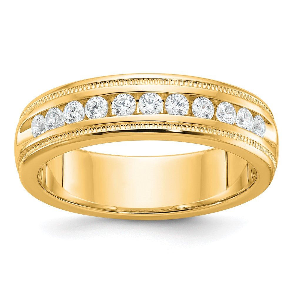 10k Men's Polished and Milgrain 11-Stone 1/2 Carat A Quality Diamond Ring