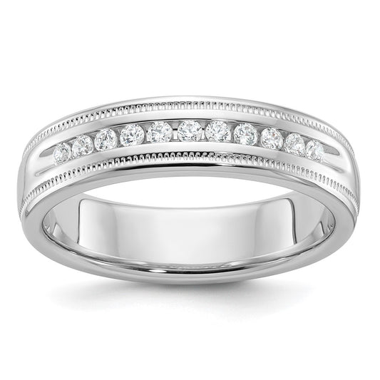 14k White Gold Men's Polished and Milgrain 11-Stone 1/4 Carat AA Quality Diamond Ring