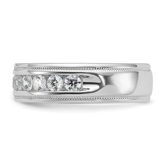 14k White Gold Men's Polished and Milgrain 11-Stone 1 Carat AA Quality Diamond Ring