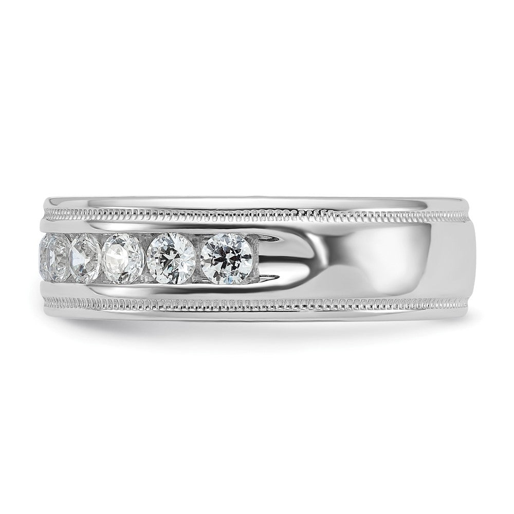 14k White Gold Men's Polished and Milgrain 11-Stone 1 Carat AA Quality Diamond Ring