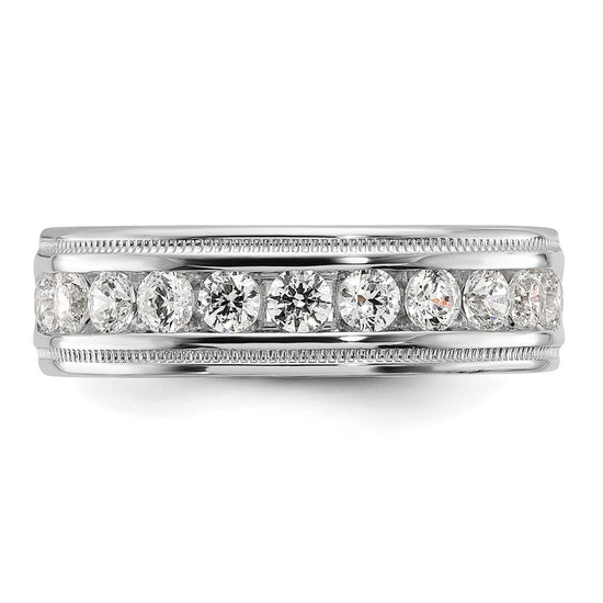 14k White Gold Men's Polished and Milgrain 11-Stone 1 Carat AA Quality Diamond Ring