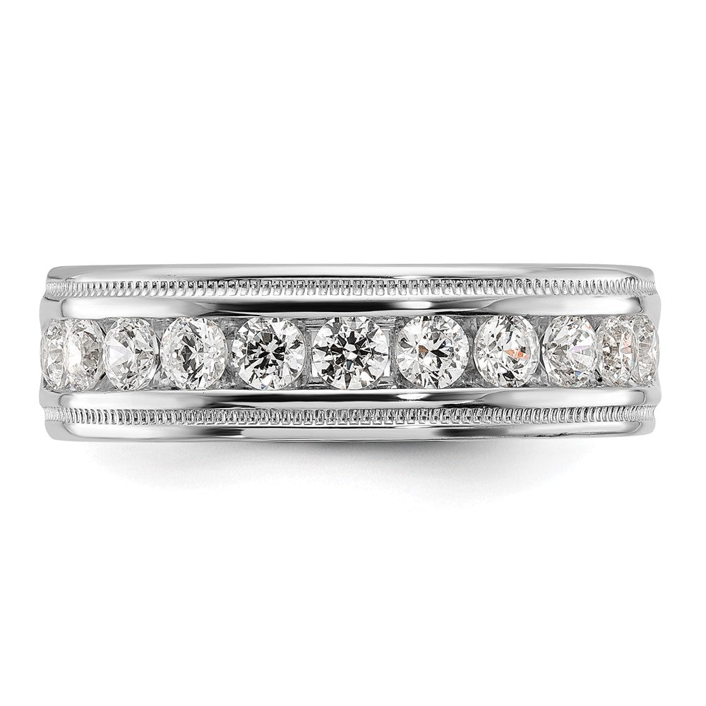 14k White Gold Men's Polished and Milgrain 11-Stone 1 Carat AA Quality Diamond Ring