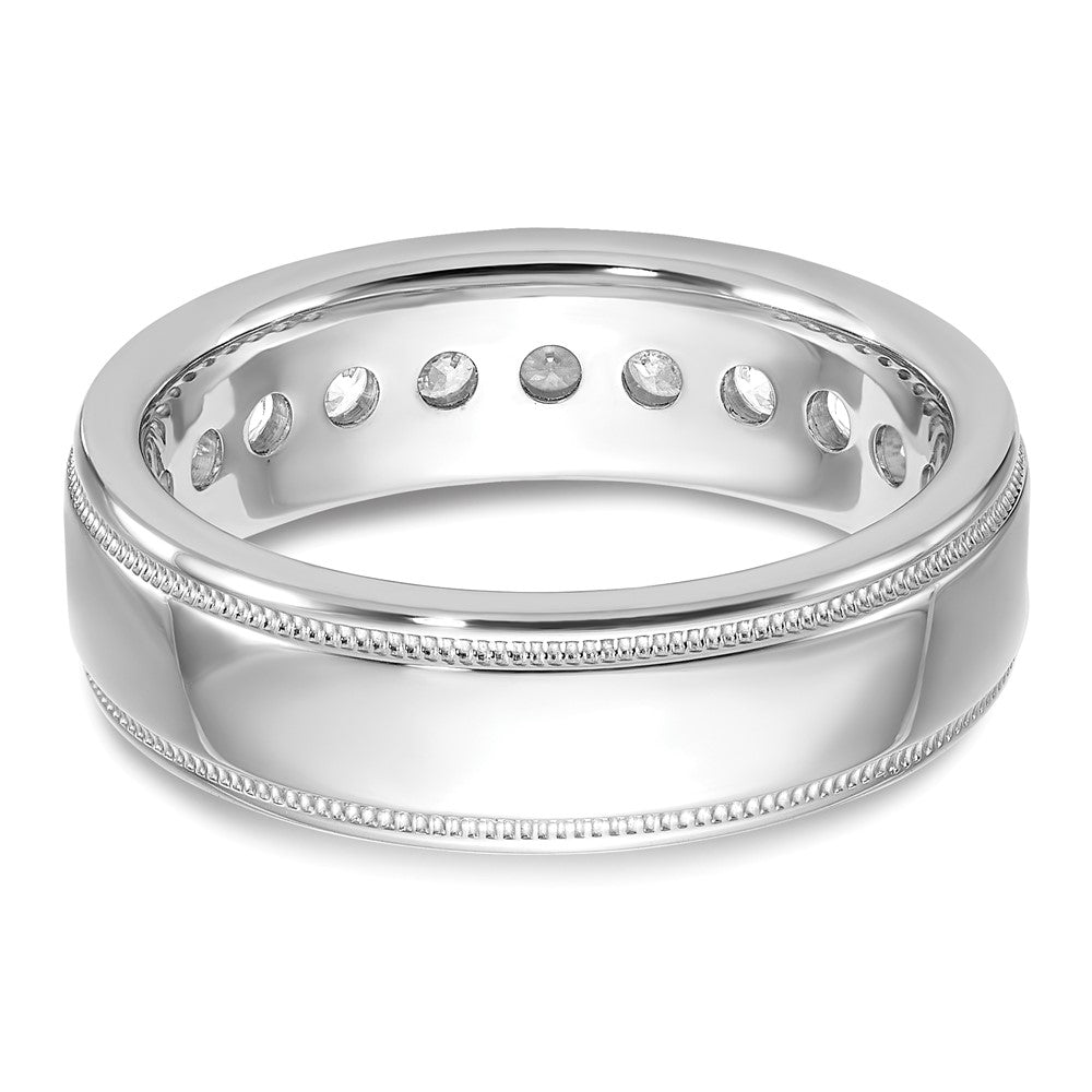 14k White Gold Men's Polished and Milgrain 11-Stone 1 Carat AA Quality Diamond Ring