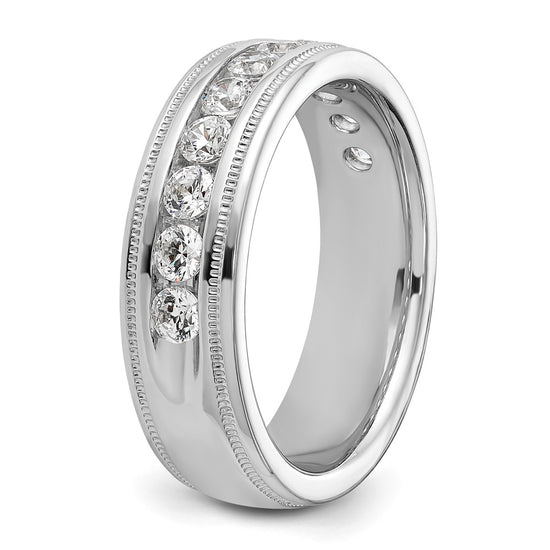 14k White Gold Men's Polished and Milgrain 11-Stone 1 Carat AA Quality Diamond Ring