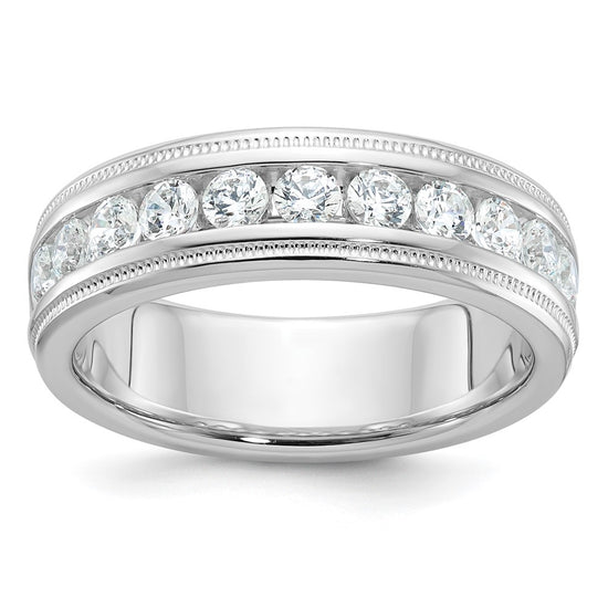 14k White Gold Men's Polished and Milgrain 11-Stone 1 Carat AA Quality Diamond Ring
