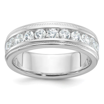 14k White Gold Men's Polished and Milgrain 11-Stone 1 Carat AA Quality Diamond Ring