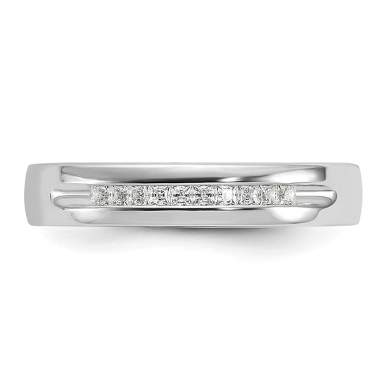 14k White Gold Men's Polished and Grooved Square 10-Stone 1/4 Carat AA Quality Diamond Ring