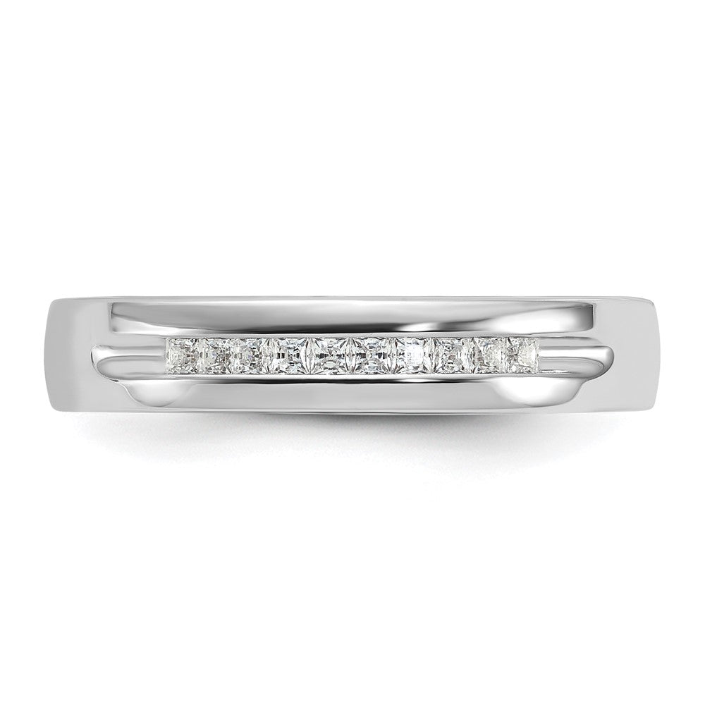 14k White Gold Men's Polished and Grooved Square 10-Stone 1/4 Carat AA Quality Diamond Ring