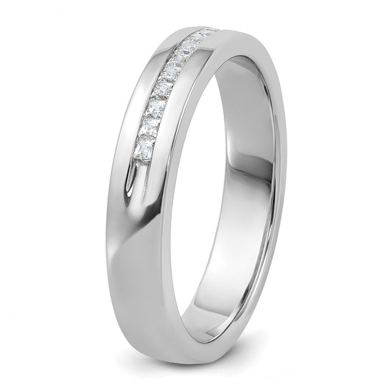 14k White Gold Men's Polished and Grooved Square 10-Stone 1/4 Carat AA Quality Diamond Ring