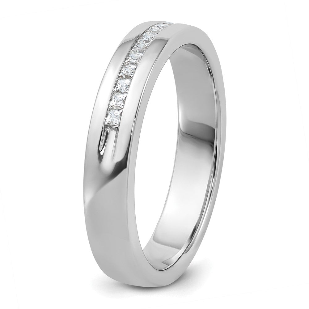 14k White Gold Men's Polished and Grooved Square 10-Stone 1/4 Carat AA Quality Diamond Ring