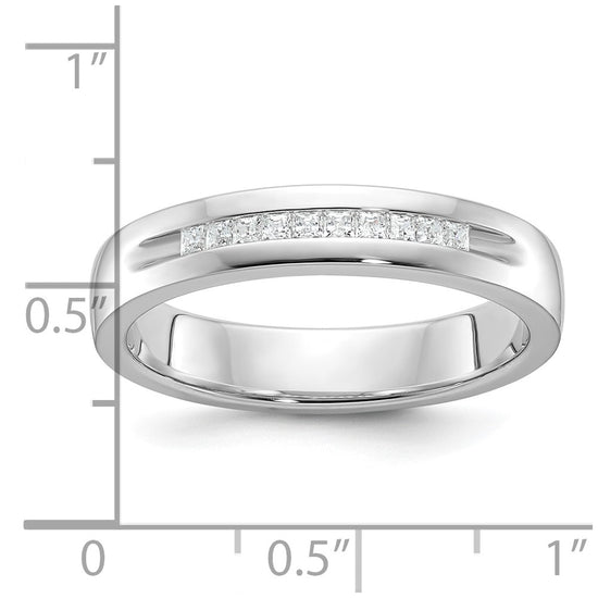 14k White Gold Men's Polished and Grooved Square 10-Stone 1/4 Carat AA Quality Diamond Ring