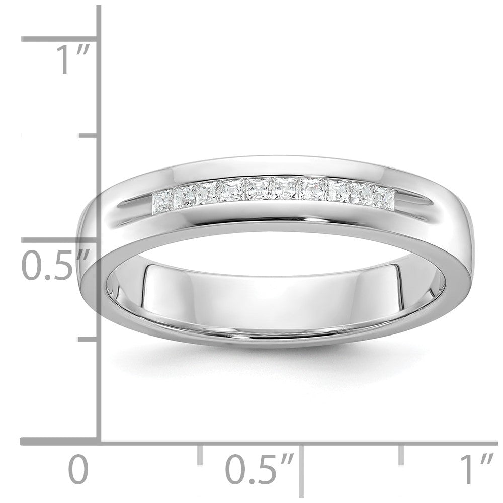 14k White Gold Men's Polished and Grooved Square 10-Stone 1/4 Carat AA Quality Diamond Ring