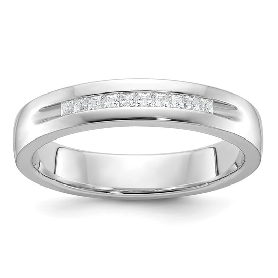 14k White Gold Men's Polished and Grooved Square 10-Stone 1/4 Carat AA Quality Diamond Ring