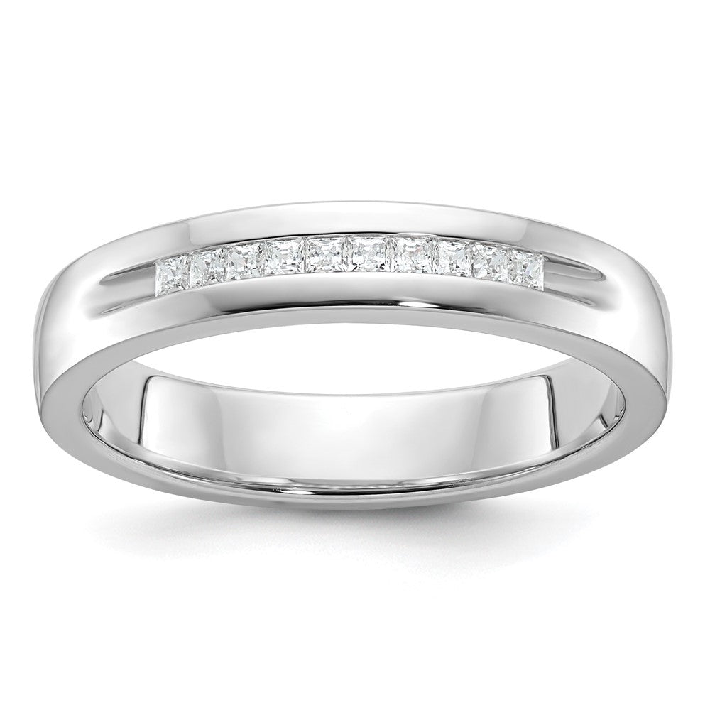 14k White Gold Men's Polished and Grooved Square 10-Stone 1/4 Carat AA Quality Diamond Ring