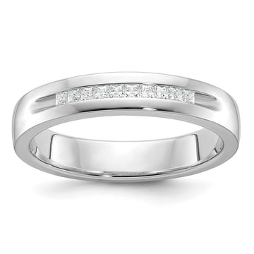 14k White Gold Men's Polished and Grooved Square 10-Stone 1/4 Carat AA Quality Diamond Ring