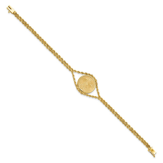 Wideband Distinguished Coin Jewelry 14k Polished Double Rope Mounted 1/10oz American Eagle Prong Set Coin Bezel Bracelet