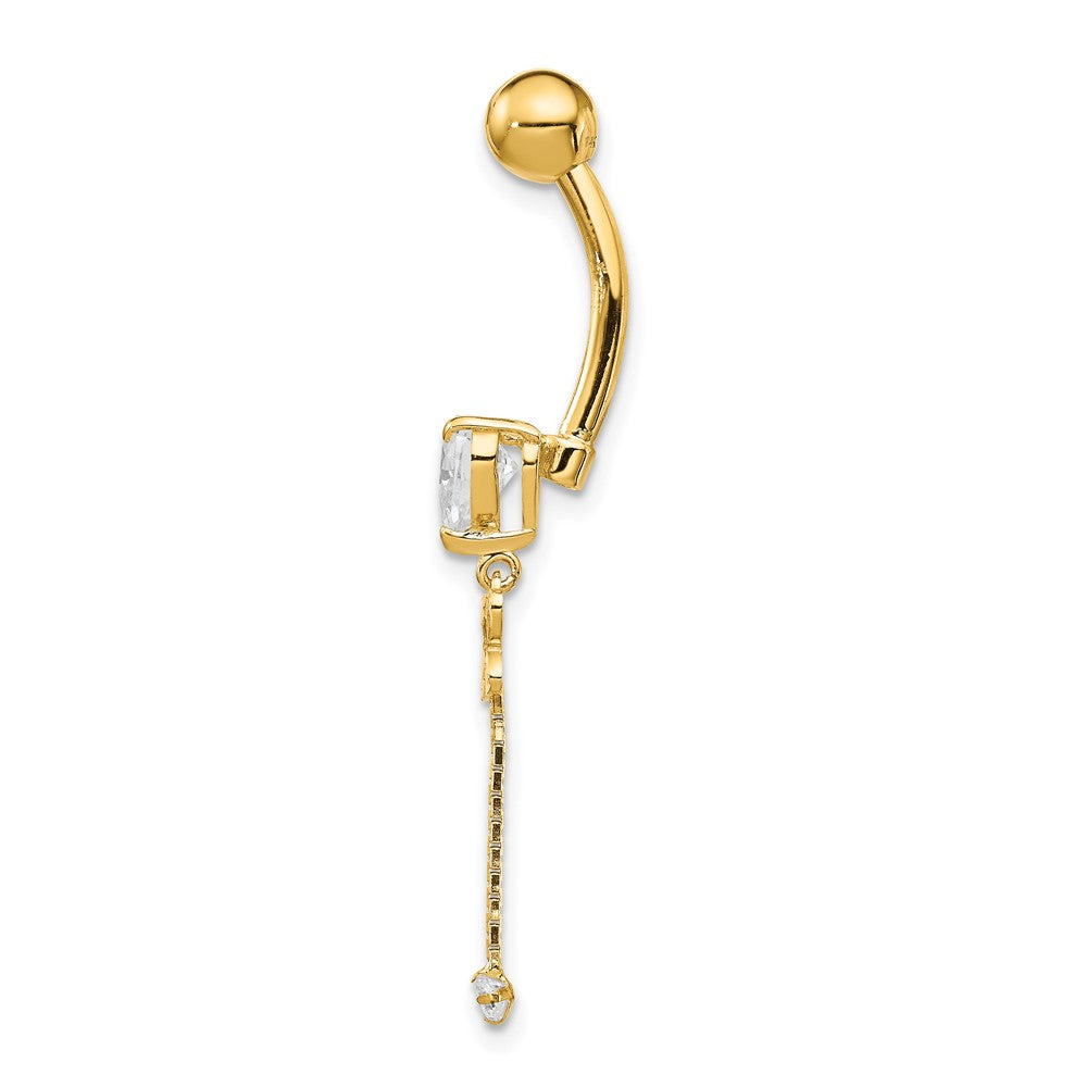 14k 14 Gauge CZ Butterfly Chain Dangle Belly Ring