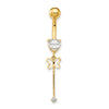 14k 14 Gauge CZ Butterfly Chain Dangle Belly Ring