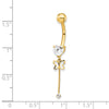 14k 14 Gauge CZ Butterfly Chain Dangle Belly Ring