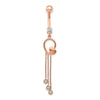 14k Rose Gold 14 Gauge CZ Heart 3-Chain Dangle Belly Ring