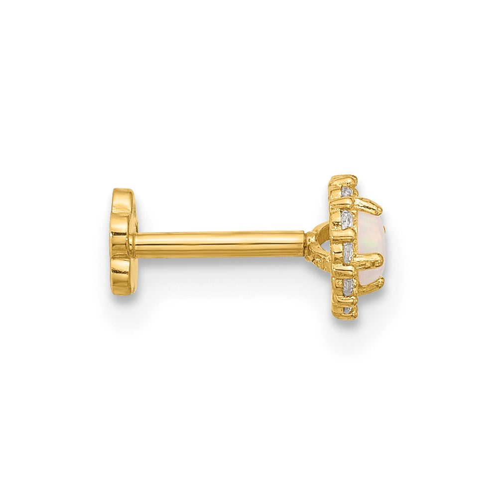 14K 18 Gauge Lab Created Opal and CZ Halo Screwback Cartilage Body Jewelry
