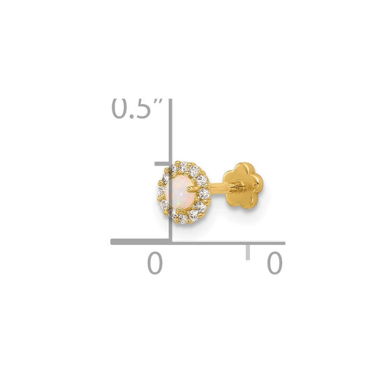 14K 18 Gauge Lab Created Opal and CZ Halo Screwback Cartilage Body Jewelry