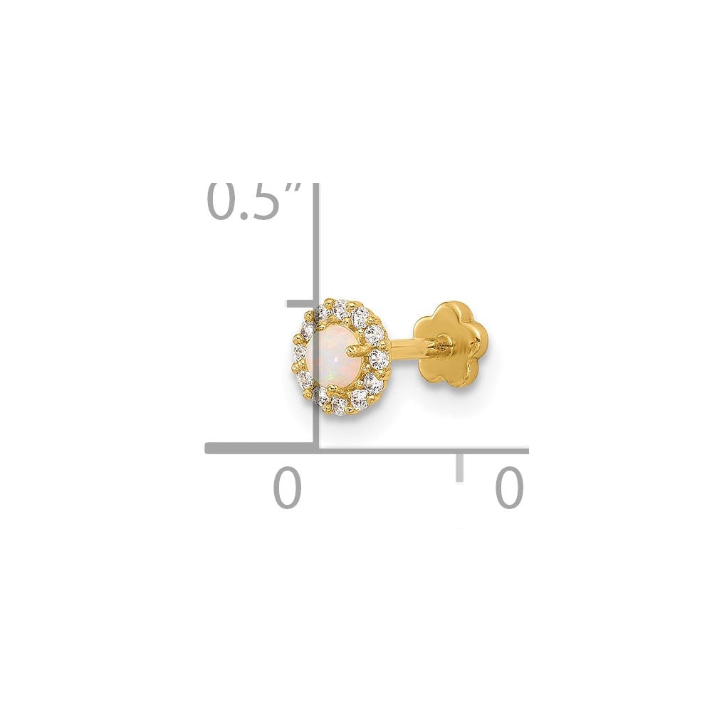 14K 18 Gauge Lab Created Opal and CZ Halo Screwback Cartilage Body Jewelry
