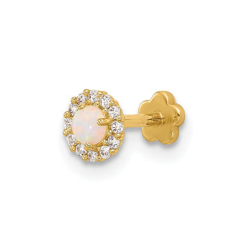 14K 18 Gauge Lab Created Opal and CZ Halo Screwback Cartilage Body Jewelry