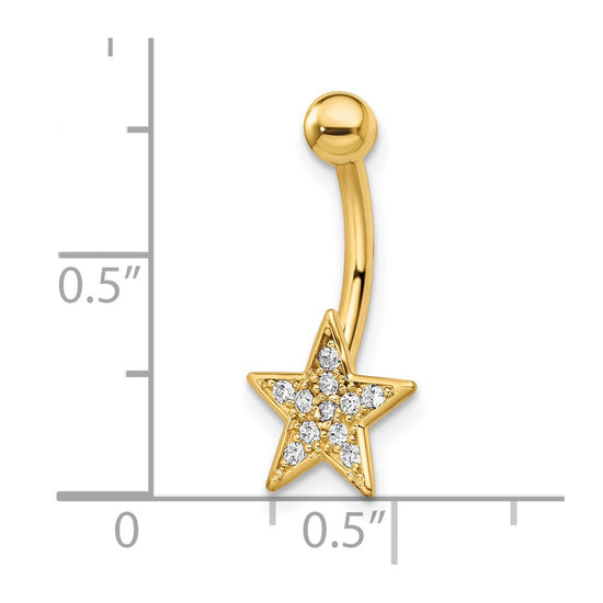 14k 14 Gauge Polished CZ Star Belly Ring