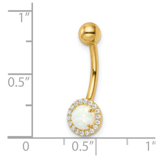 14k 14 Gauge Lab Created Opal and CZ Halo Belly Ring