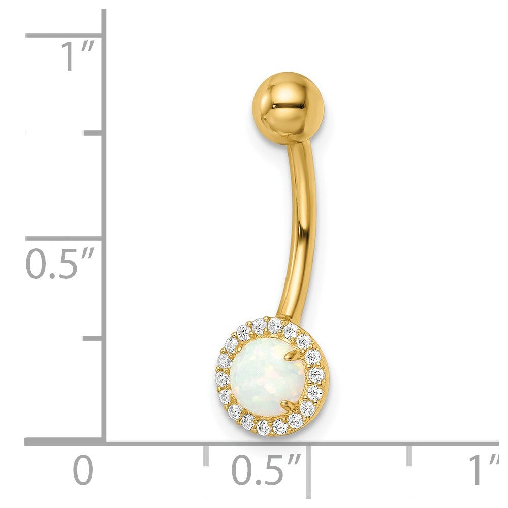 14k 14 Gauge Lab Created Opal and CZ Halo Belly Ring
