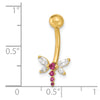 14K 14 Gauge Dragonfly Pink and Clear CZ Belly/Navel Ring Body Jewelry