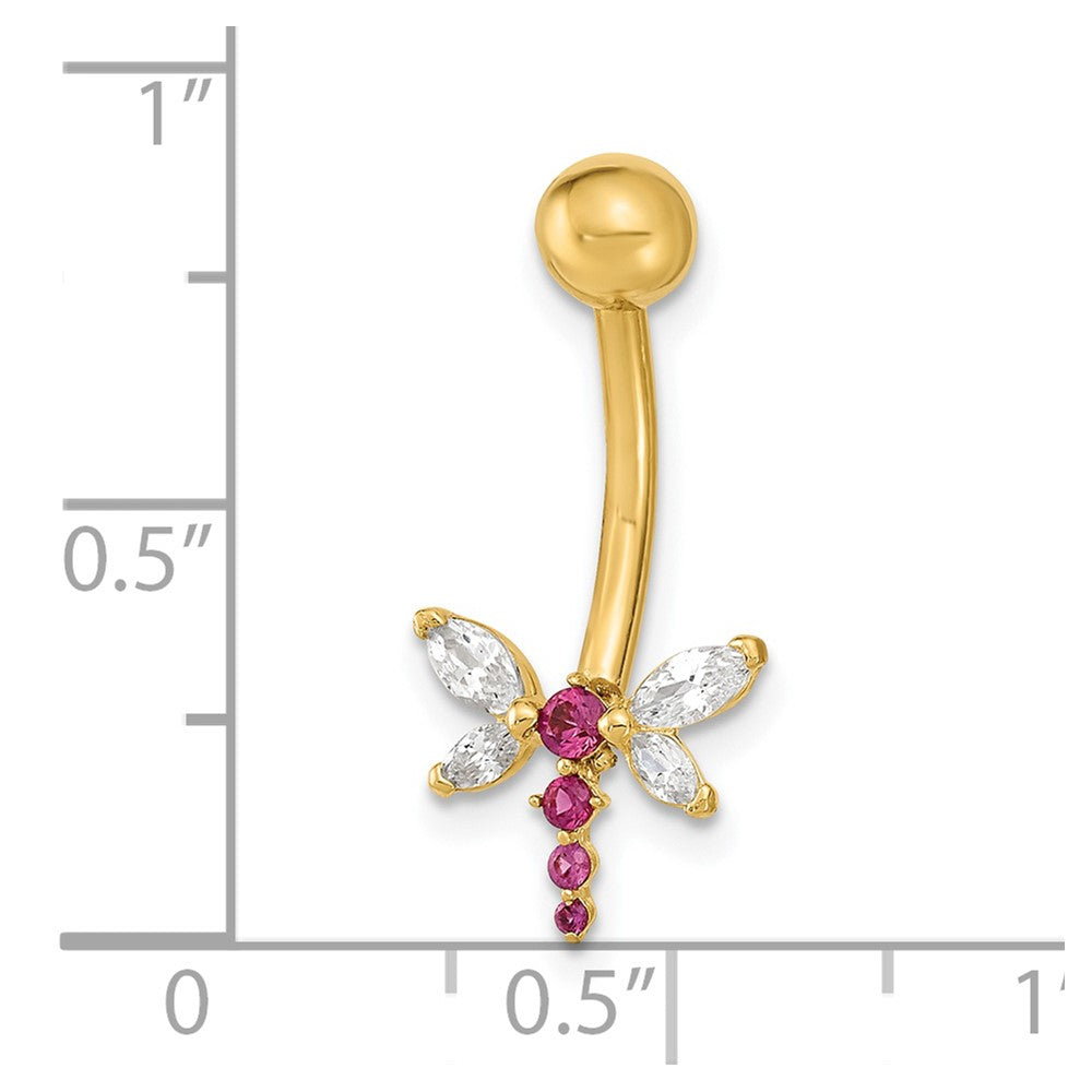 14K 14 Gauge Dragonfly Pink and Clear CZ Belly/Navel Ring Body Jewelry