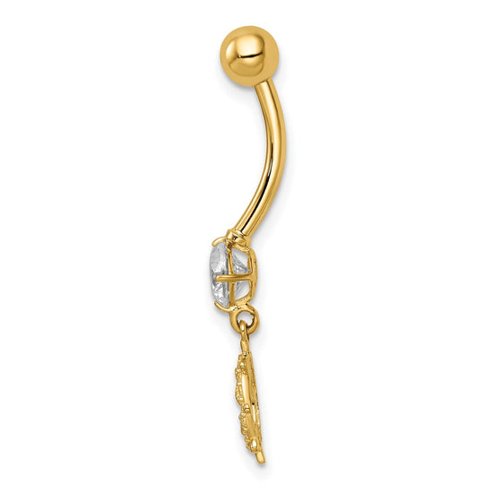 14k 14 Gauge CZ Anchor and Ships Wheel Belly Ring