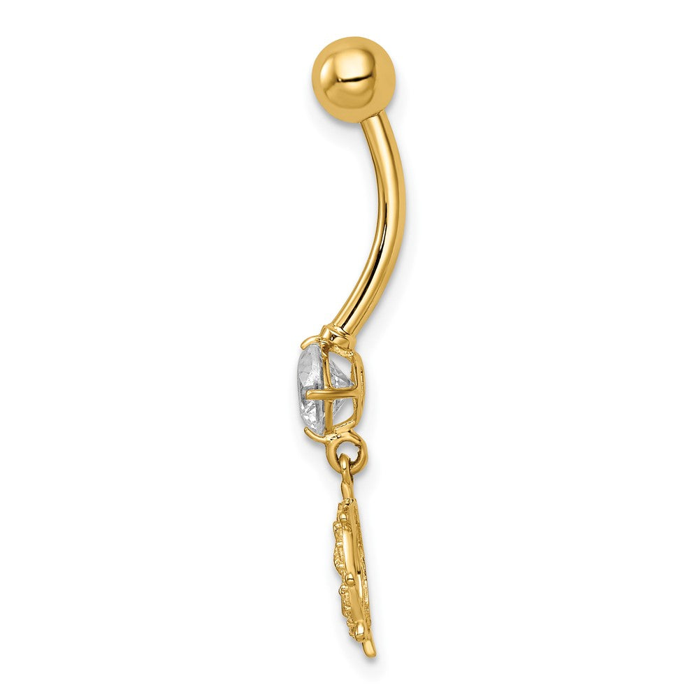 14k 14 Gauge CZ Anchor and Ships Wheel Belly Ring