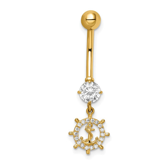 14k 14 Gauge CZ Anchor and Ships Wheel Belly Ring