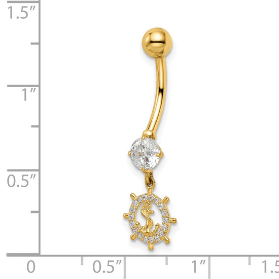 14k 14 Gauge CZ Anchor and Ships Wheel Belly Ring