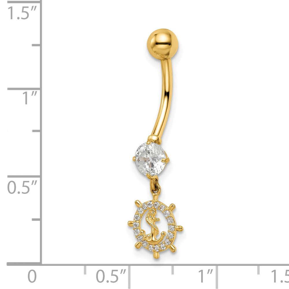 14k 14 Gauge CZ Anchor and Ships Wheel Belly Ring