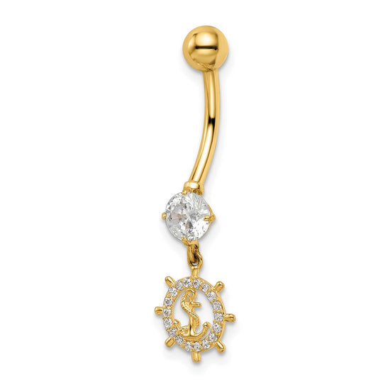 14k 14 Gauge CZ Anchor and Ships Wheel Belly Ring