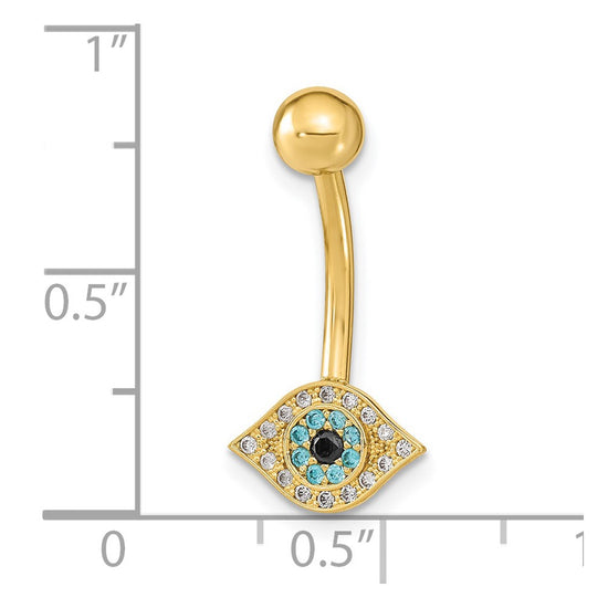 14K 14 Gauge Multi-color CZ Belly/Navel Ring Body Jewelry