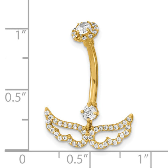 14K 14 Gauge Angel Wings CZ Belly/Navel Ring Body Jewelry