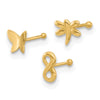 14K 22 Gauge Polished Infinity Symbol / Dragonfly / Butterfly 3-piece Nose Stud Set