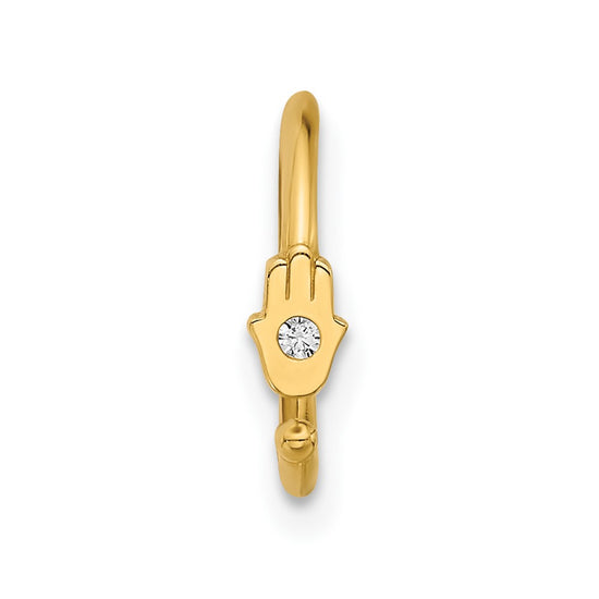 14K 20 Gauge Polished CZ Hamsa Nose Ring