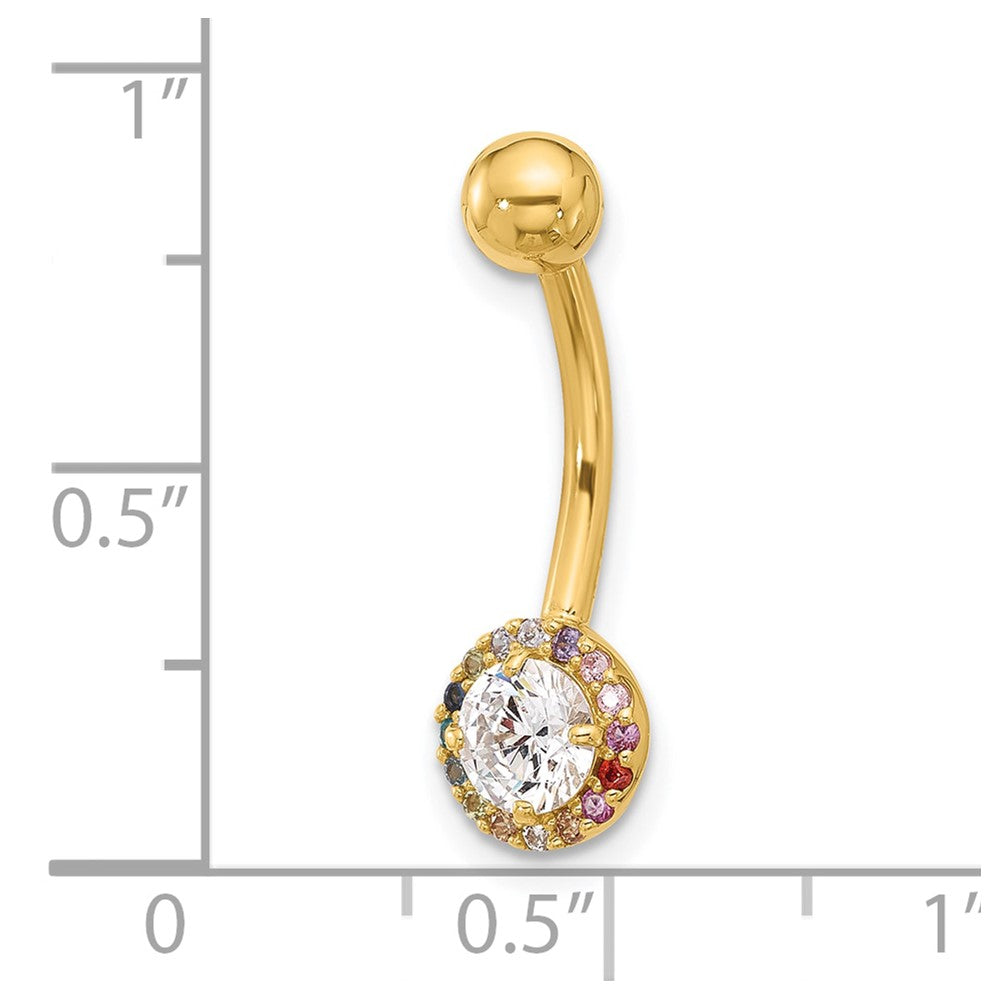 14k 14 Gauge Polished Rainbow CZ Halo Navel/Belly Ring