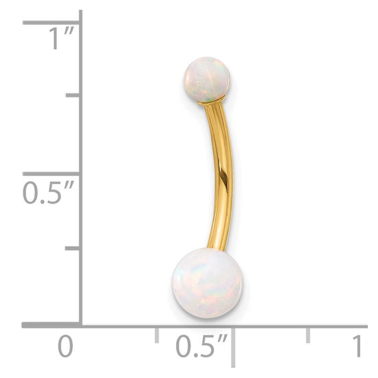 14K 14 Gauge Polished Lab Created Opal Navel/Belly Ring
