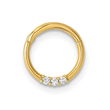 14K 16 Gauge Polished CZ Hinged Cartilage Ring